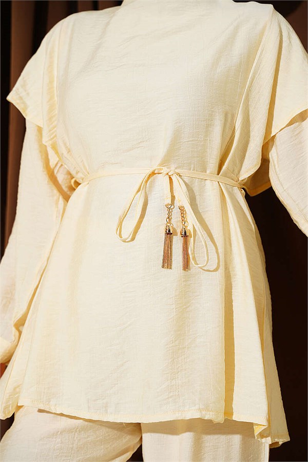 2 Piece Set with Strappy Shoulder Ruffles, Yellow