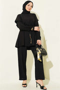 2 Piece Set with Strappy Shoulder Ruffles, Black