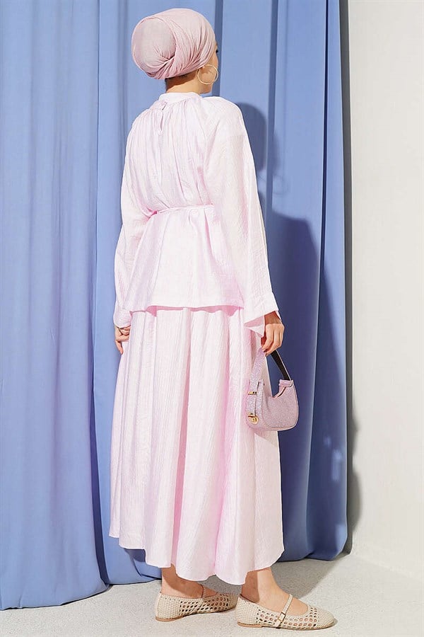 2 Piece Set with Loose Skirt and Belt, Pink