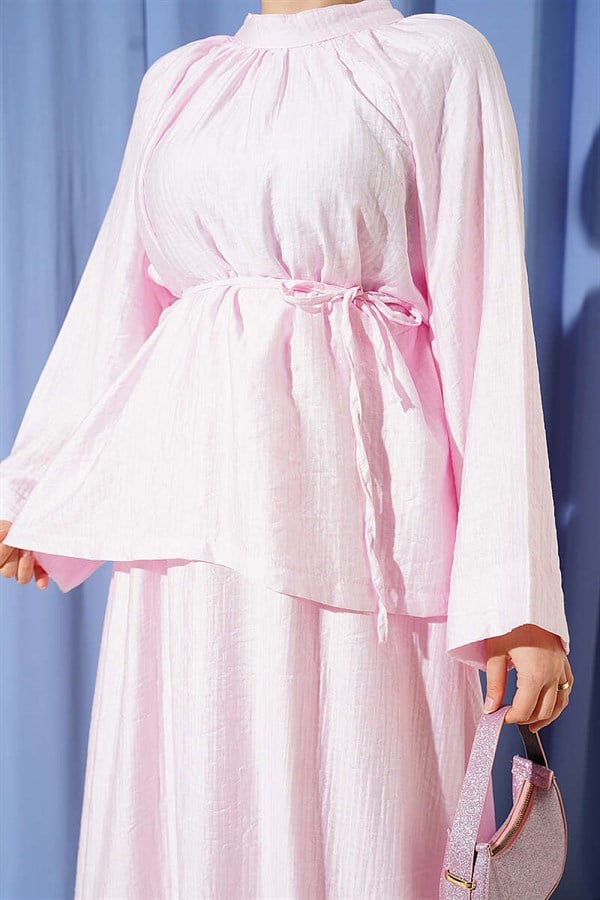 2 Piece Set with Loose Skirt and Belt, Pink