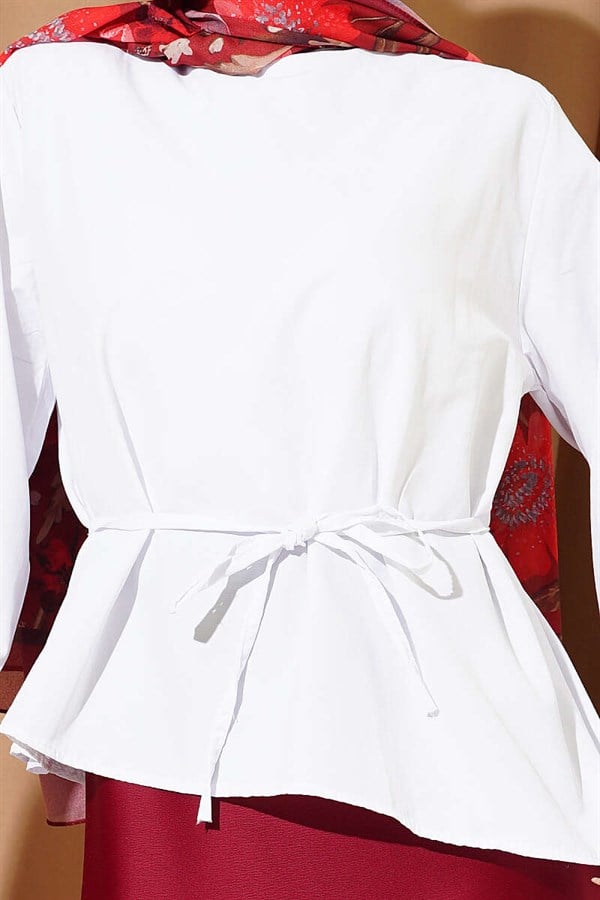 White Terry Cotton Blouse with Drawstring
