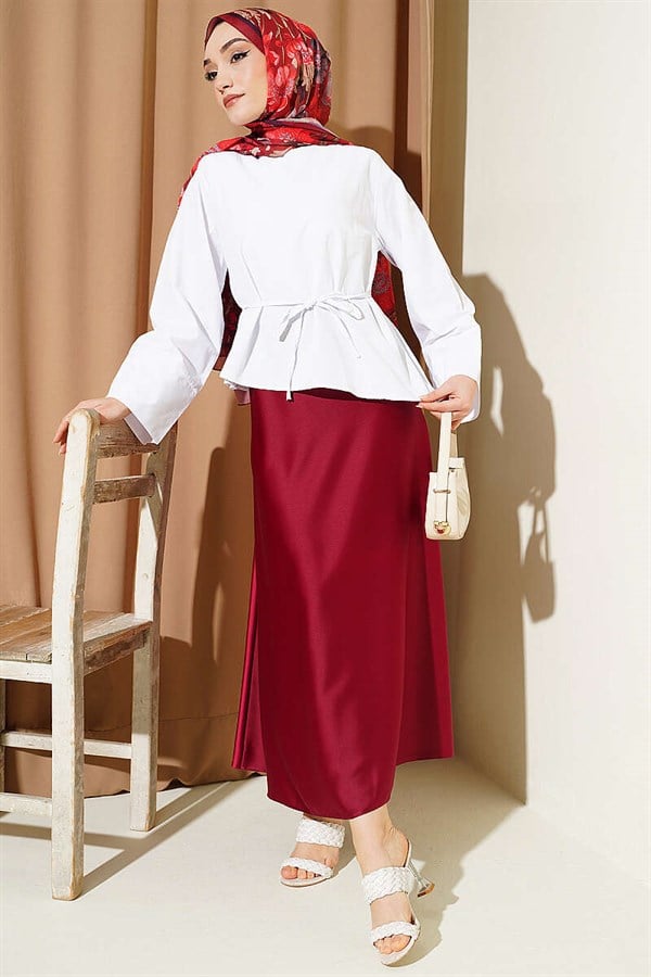 White Terry Cotton Blouse with Drawstring