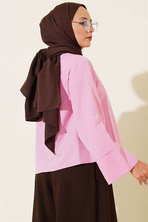 Pink Terrycotton Blouse with Drawstring