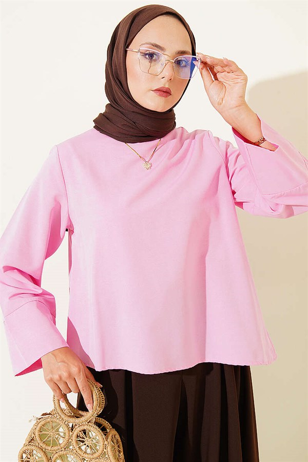 Pink Terrycotton Blouse with Drawstring