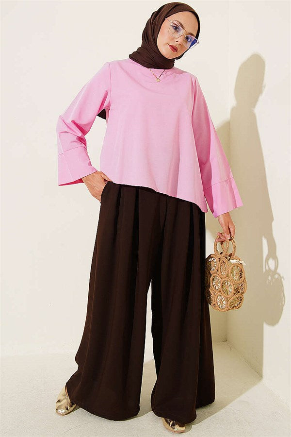 Pink Terrycotton Blouse with Drawstring