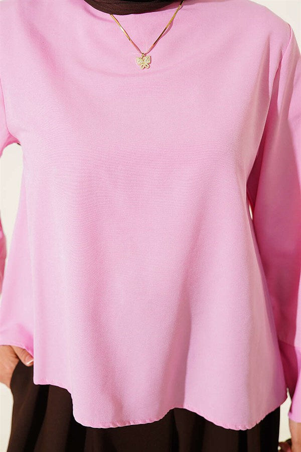 Pink Terrycotton Blouse with Drawstring