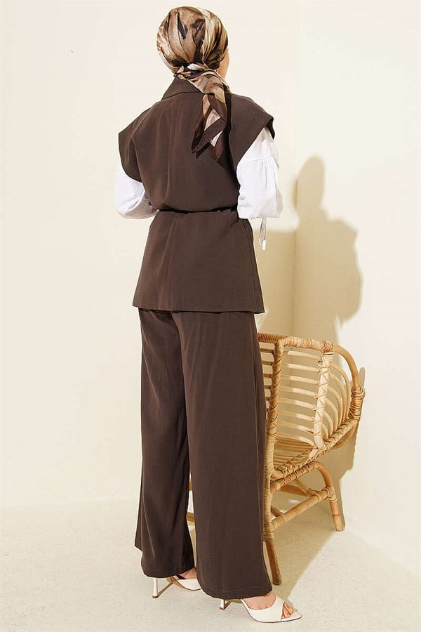 Tencel 2 Piece Set with Drawstring Vest, Dark Brown