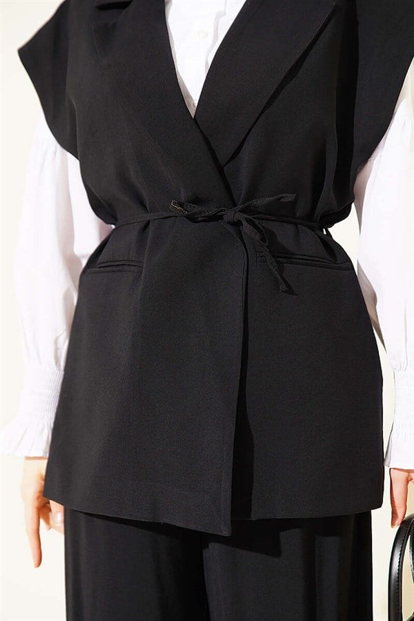 Tencel 2 Piece Set with Drawstring Vest, Black