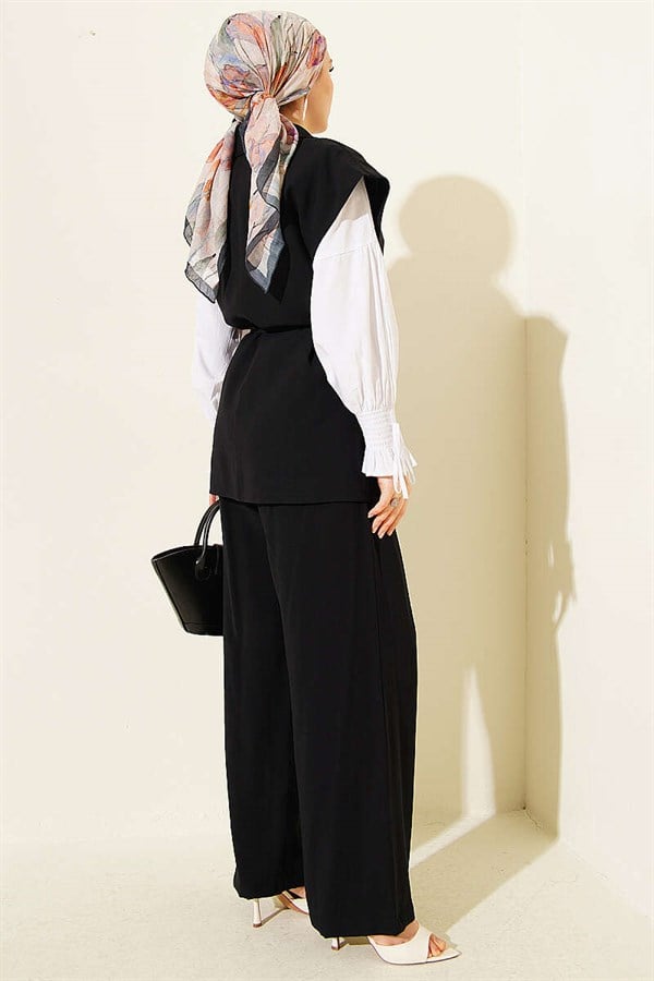 Tencel 2 Piece Set with Drawstring Vest, Black