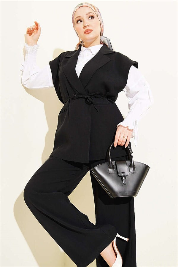 Tencel 2 Piece Set with Drawstring Vest, Black