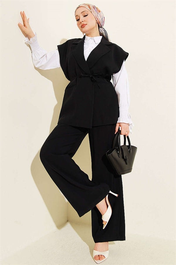 Tencel 2 Piece Set with Drawstring Vest, Black