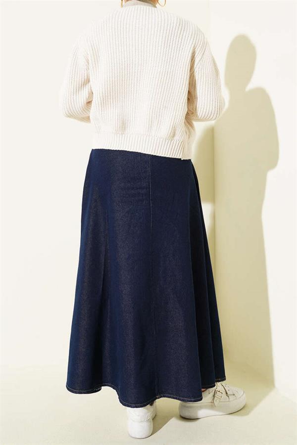 Navy Blue Denim Skirt with Side Tie Straps