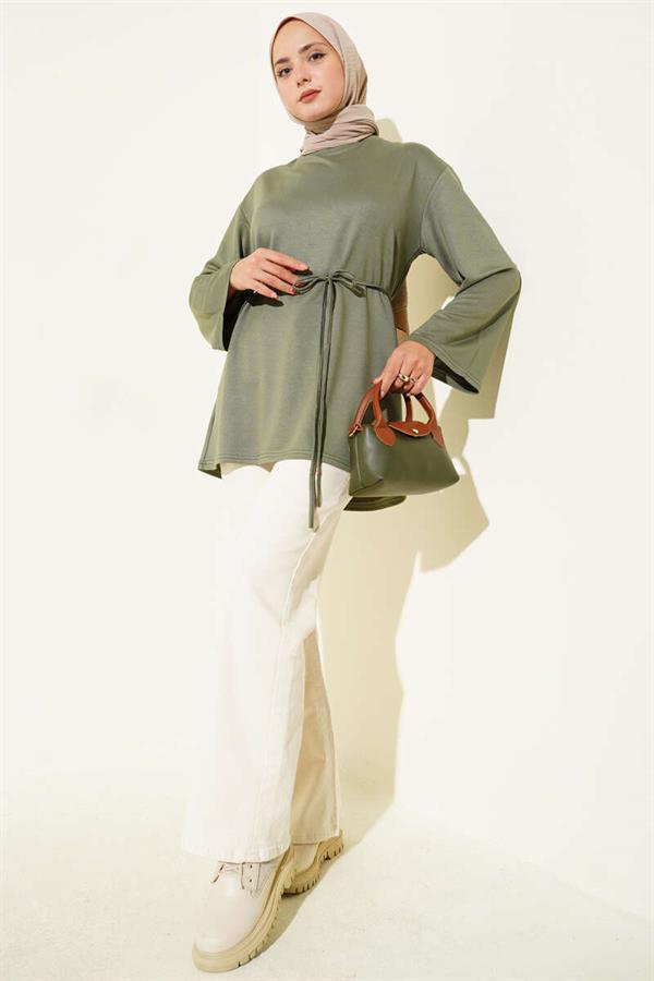 Spanish Sleeve Laced Tunic Almond Green