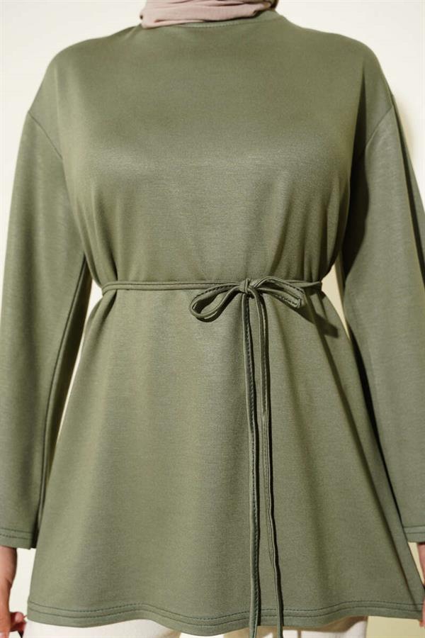 Spanish Sleeve Laced Tunic Almond Green