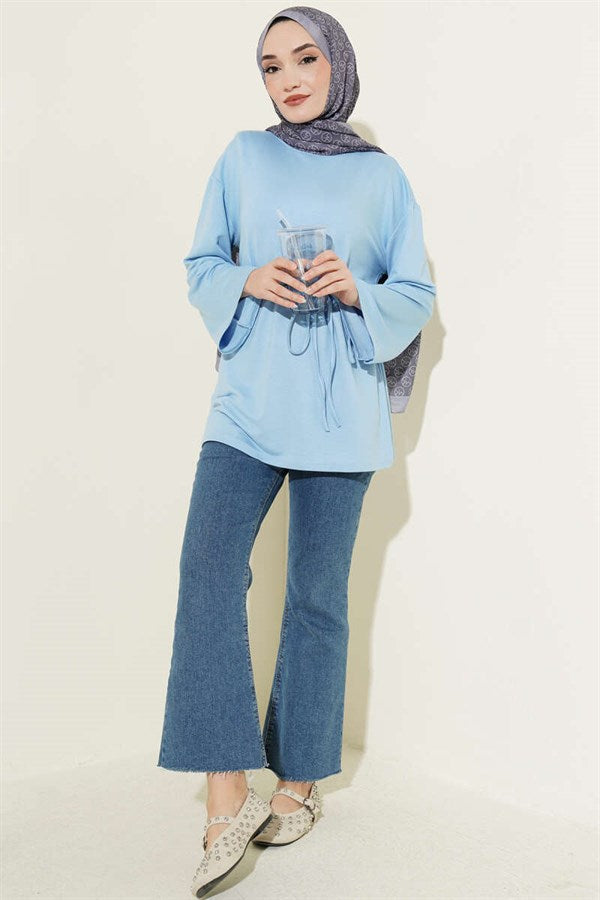 Spanish Sleeveless Lace-Up Tunic Blue