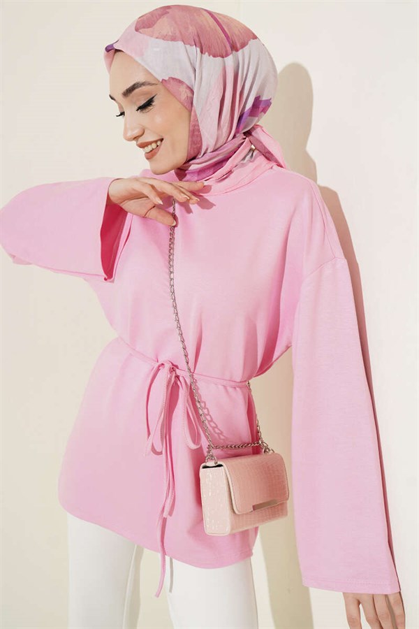 Spanish Sleeve Lace-Up Tunic Pink