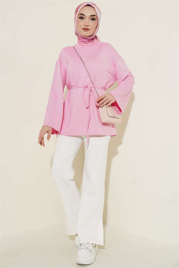 Spanish Sleeve Lace-Up Tunic Pink