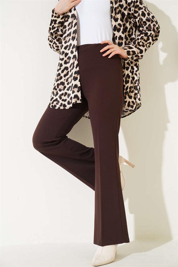 Bell-bottomed Elastic Waist Double Trousers, Bitter Coffee