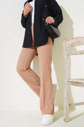 Camel Double Leg Trousers with Elastic Waistband