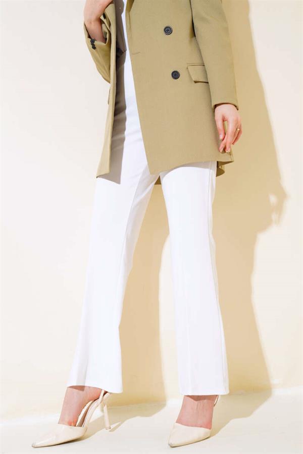 Bell-bottomed Elastic Waist Double Leg Trousers White
