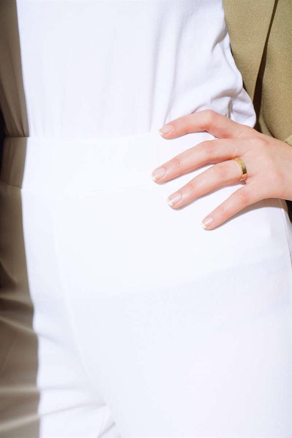 Bell-bottomed Elastic Waist Double Leg Trousers White