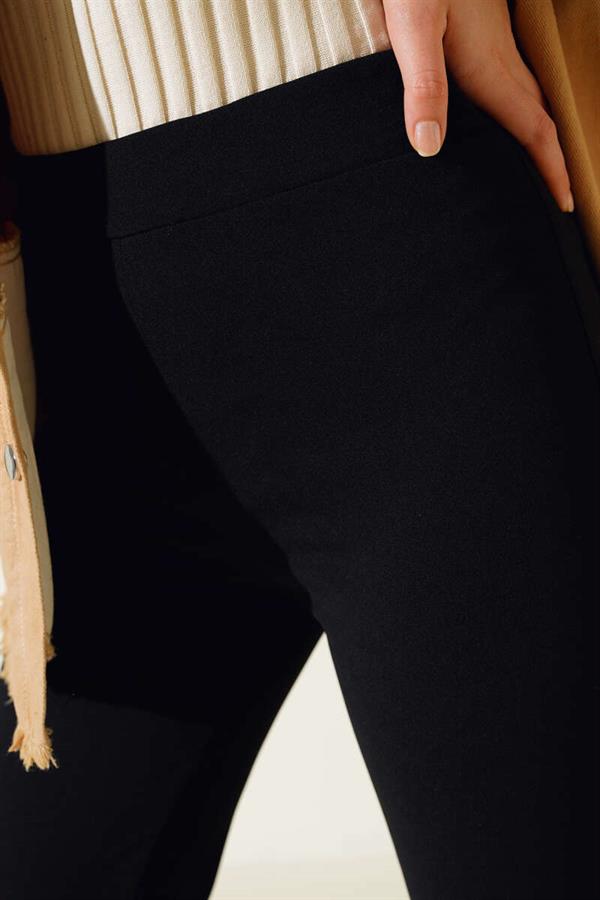 Spanish Style Flare Pants with Elastic Waistband, Double Trousers, Black