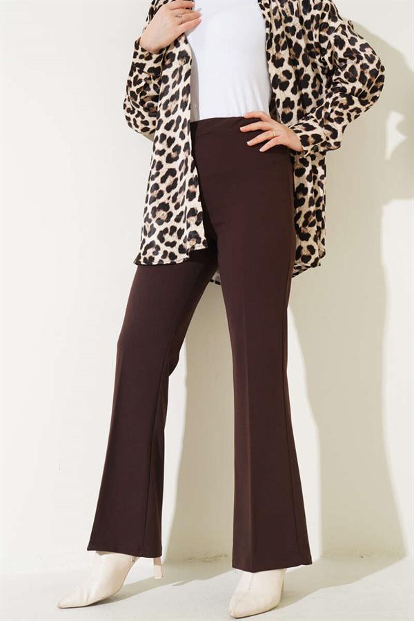 Bell-bottomed Elastic Waist Double Trousers, Bitter Coffee