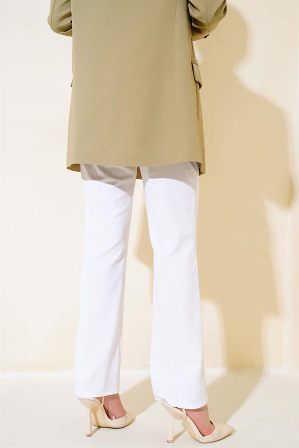 Bell-bottomed Elastic Waist Double Leg Trousers White