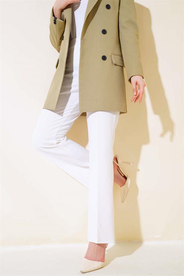 Bell-bottomed Elastic Waist Double Leg Trousers White