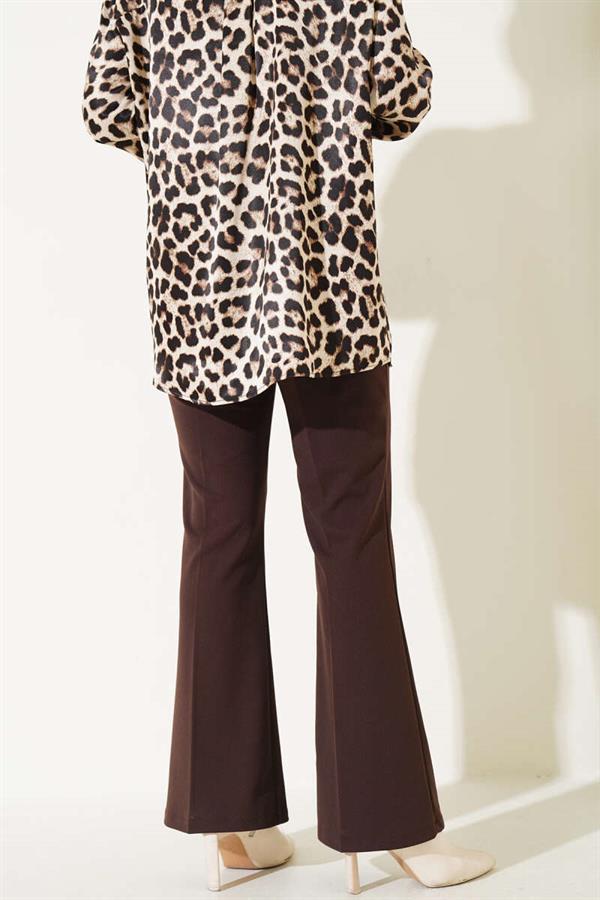Bell-bottomed Elastic Waist Double Trousers, Bitter Coffee