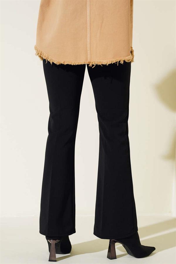 Spanish Style Flare Pants with Elastic Waistband, Double Trousers, Black