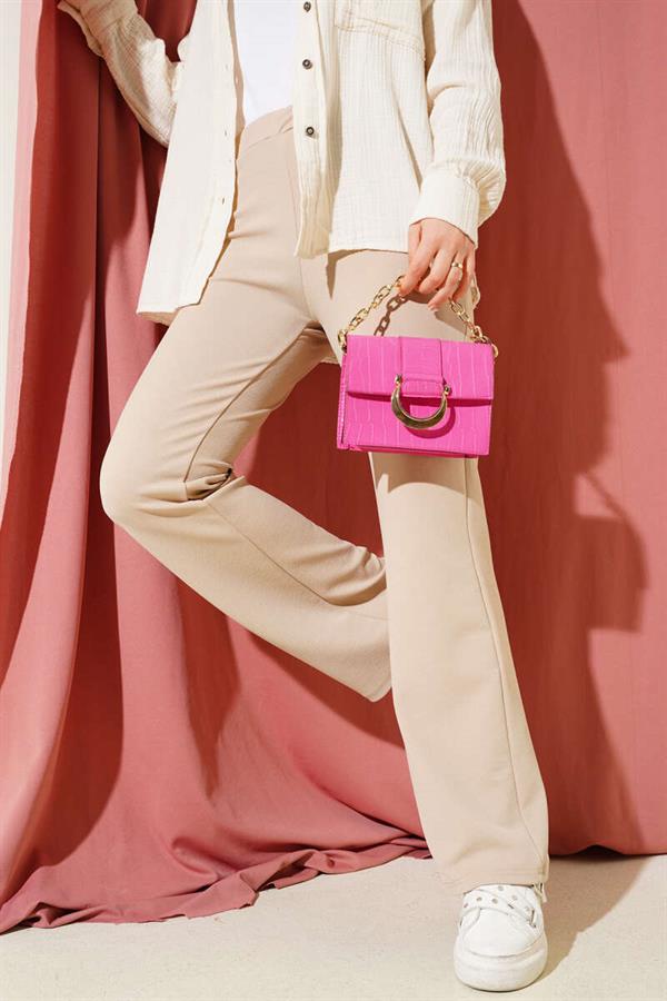 Spanish Leg Elastic Waist Trousers Beige