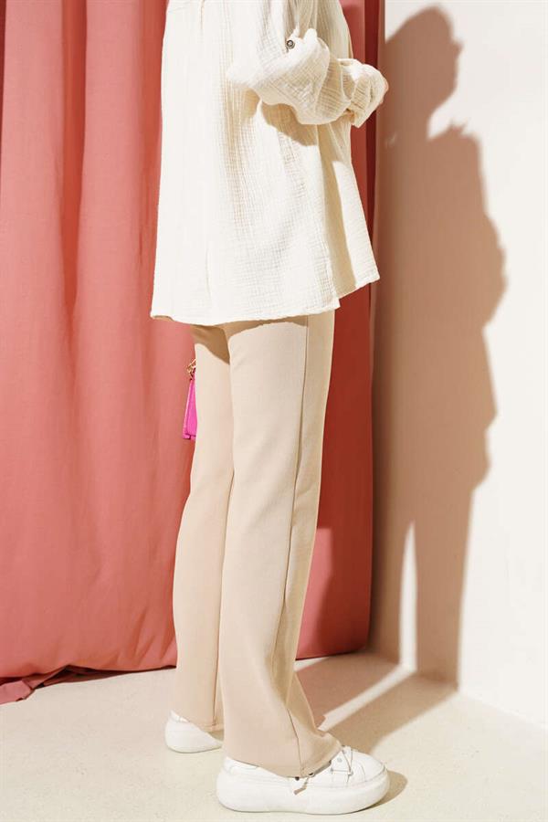 Spanish Leg Elastic Waist Trousers Beige