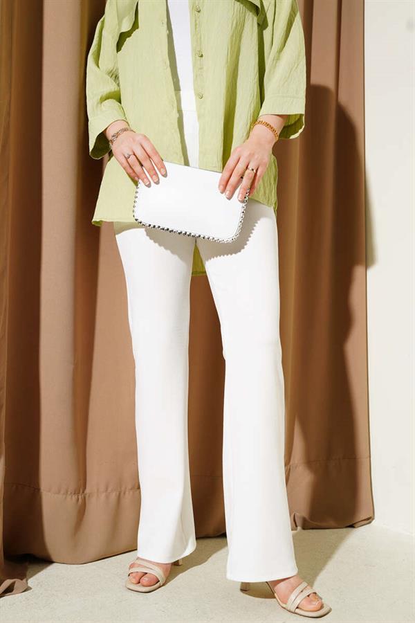 Bell-bottomed Elastic Waist Trousers White