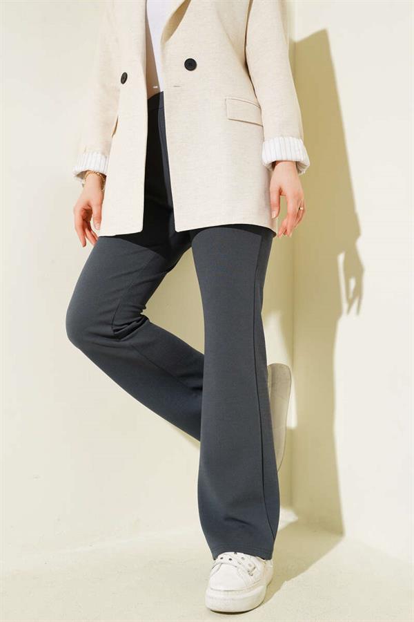 Spanish Leg Elastic Waist Trousers Smoke Color