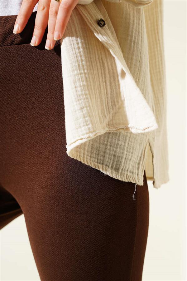 Spanish Leg Elastic Waist Trousers Brown