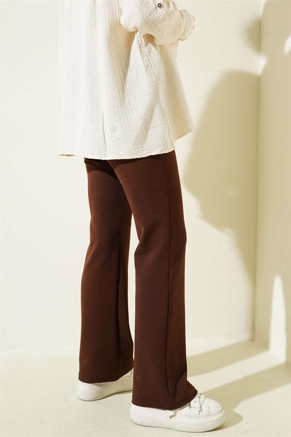 Spanish Leg Elastic Waist Trousers Brown