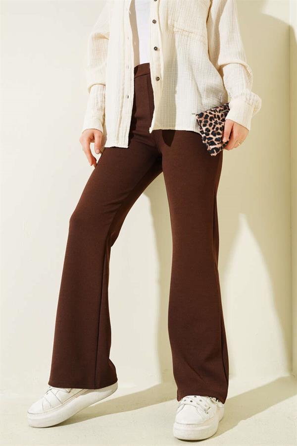 Spanish Leg Elastic Waist Trousers Brown