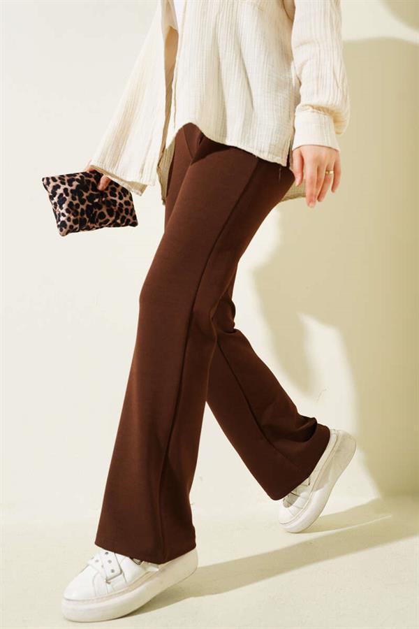 Spanish Leg Elastic Waist Trousers Brown