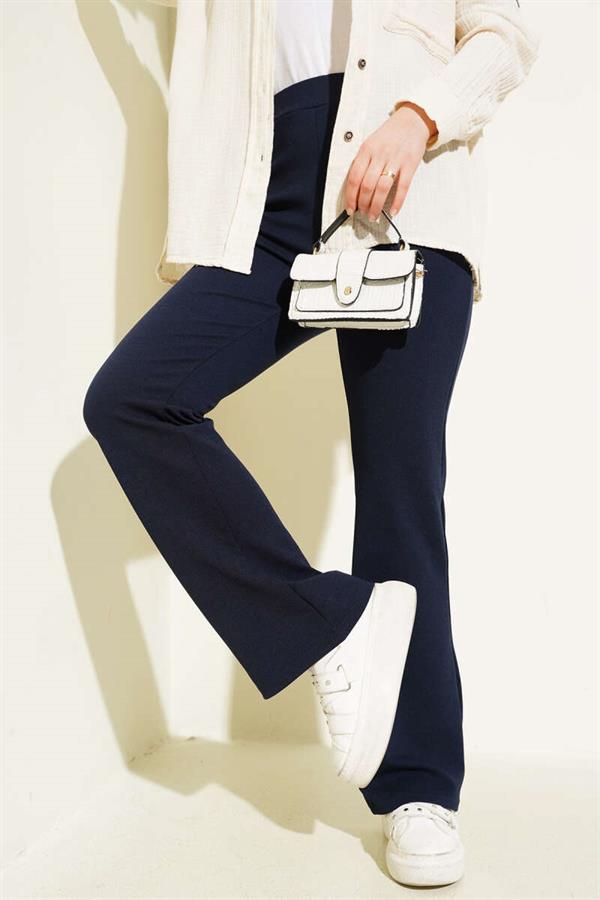 Spanish Leg Elastic Waist Trousers Navy Blue