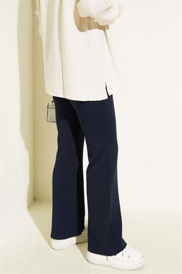 Spanish Leg Elastic Waist Trousers Navy Blue
