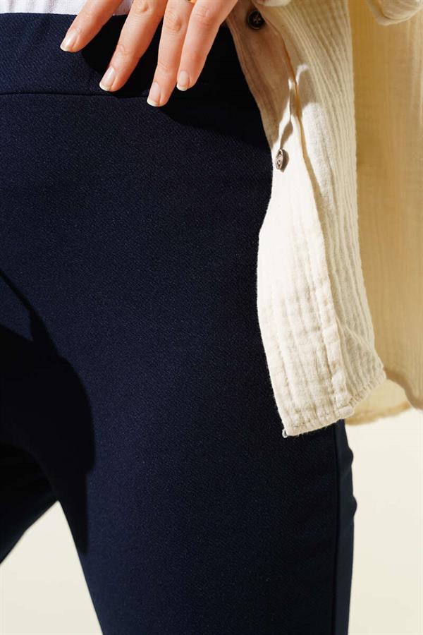 Spanish Leg Elastic Waist Trousers Navy Blue