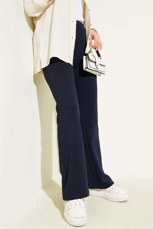 Spanish Leg Elastic Waist Trousers Navy Blue