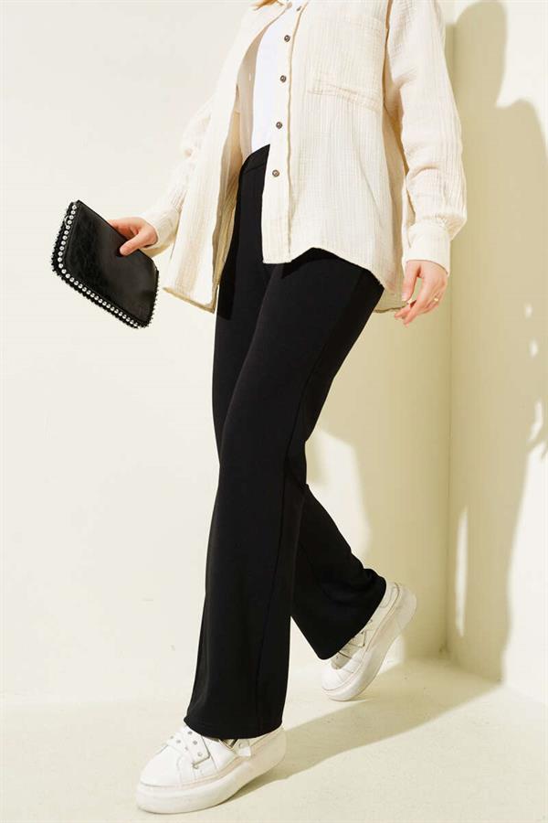 Spanish Leg Elastic Waist Trousers Black