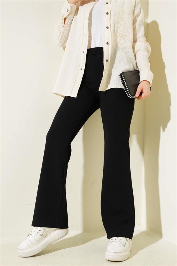 Spanish Leg Elastic Waist Trousers Black