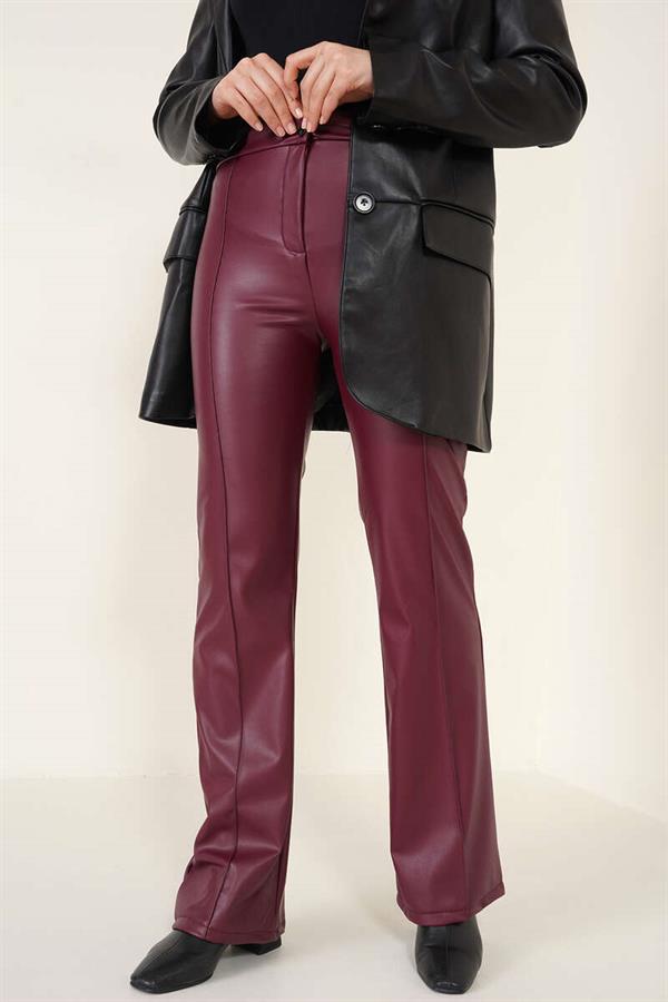 Spanish Leg Grass Leather Trousers Claret Red