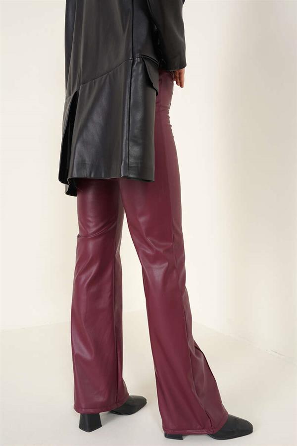 Spanish Leg Grass Leather Trousers Claret Red