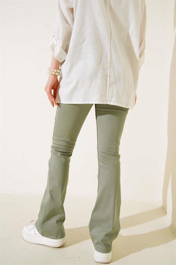 Spanish Leg High Waist Almond Green Jeans