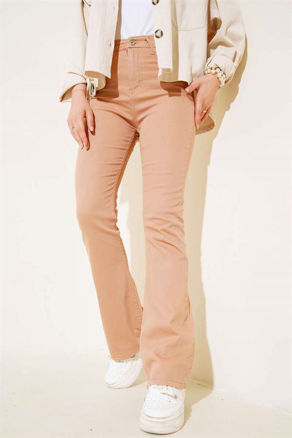 High Waisted Camel Jeans with Bell Bottoms