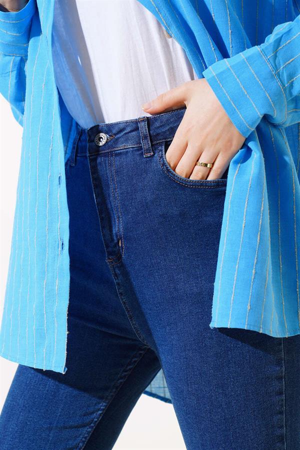 High Waist Dark Denim Jeans with Bell Bottom